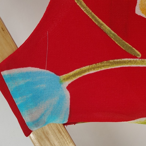 Harold's Floral Red Maxi Dress Size 14 Sleeveless Tulip Print Blue Peach Summer - Picture 4 of 6